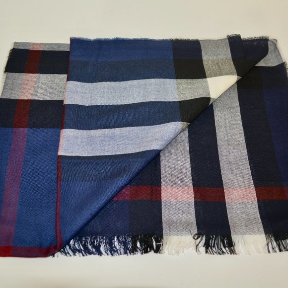 NWT BURBERRY TONAL LIGHTWEIGHT NOVA CHECK WOOL CASHMERE FRINGE SCARF - Picture 6 of 10